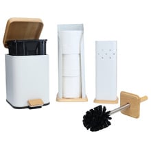 3 Piece Square Toilet Roll Holder, Brush & Bin Set